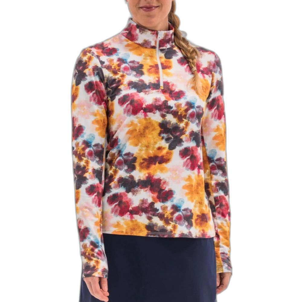 Foray Golf Womens Yellow Purple Abstract Floral 1/4 Zip Ls Pullover Top Size S